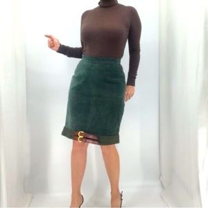 Vintage 80’s Genuine Suede Leather High Waist Croc Embossed Belted Midi Skirt